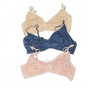 Honeydew Set of 3 Lace Bralettes in Neutral and Navy Colors